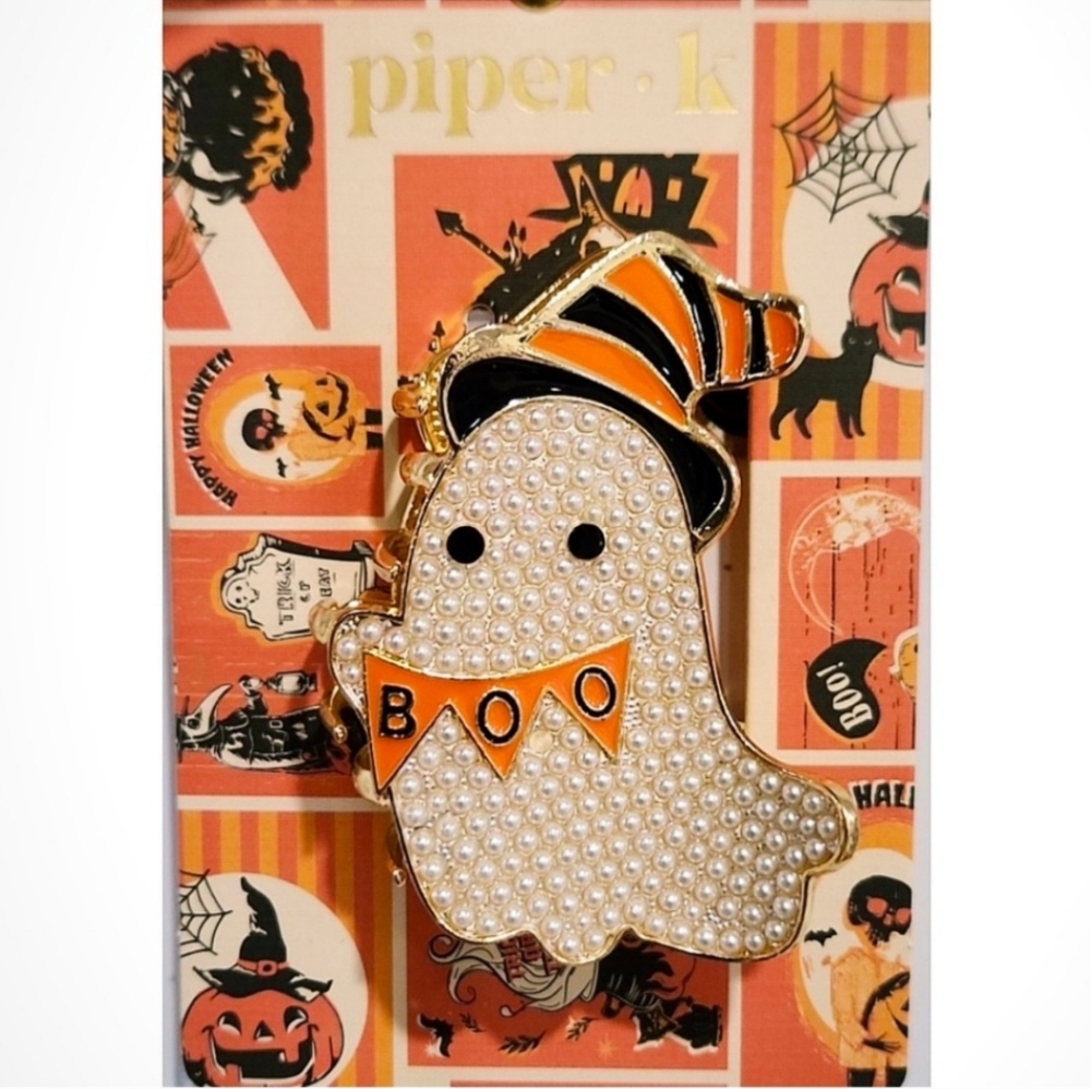 Piper K Halloween Ghost Hairclip Brand New On Card Pearl Detailed Boo Li